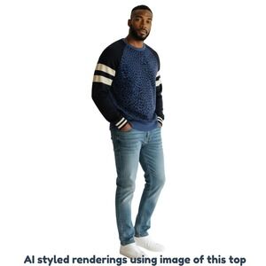 Good Man Brand Mens Large Jacquard Animal Pattern Merino Wool Sweater *FLAW